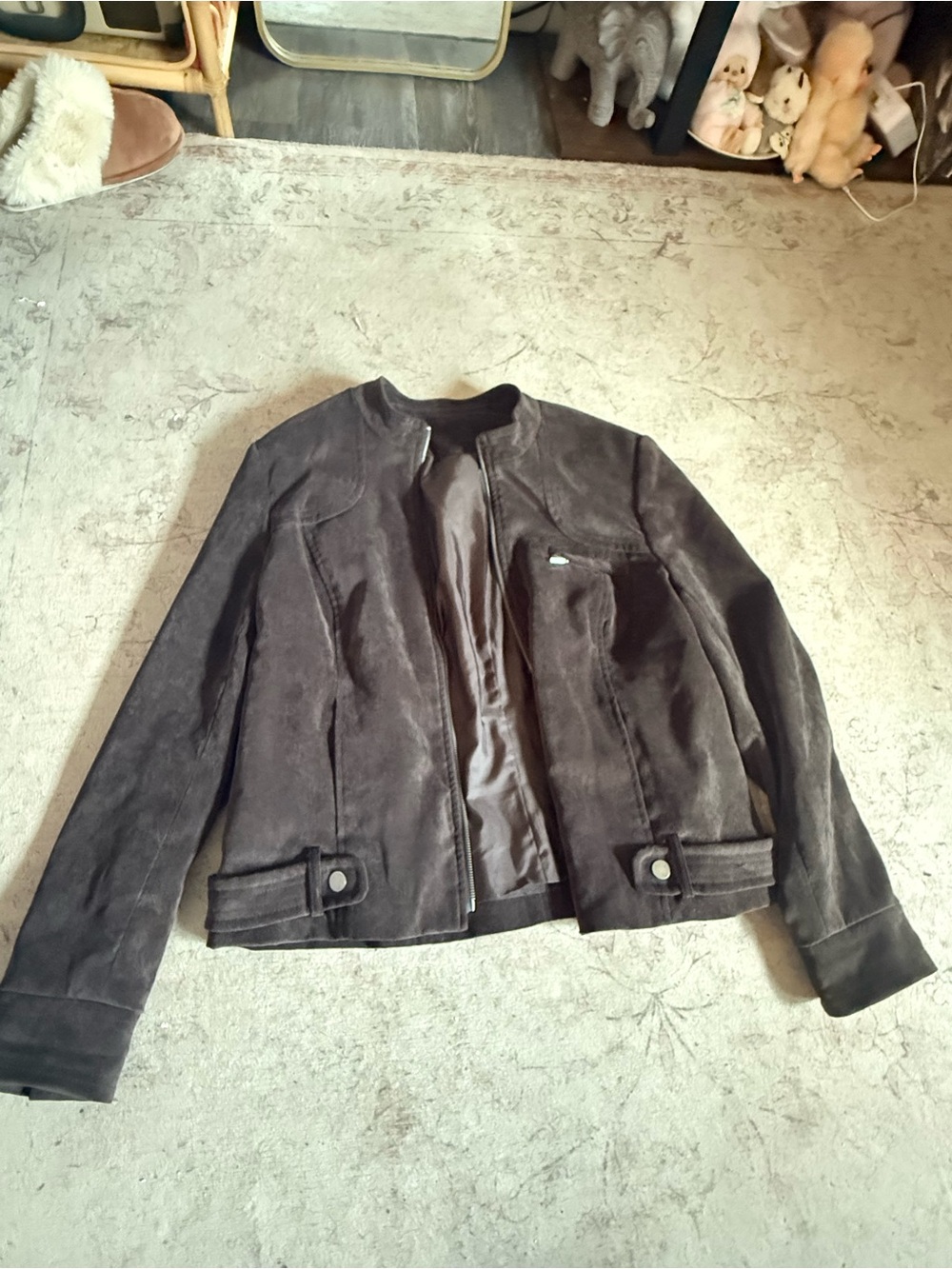 Vintage Dark Brown Suede Zip Front Jacket